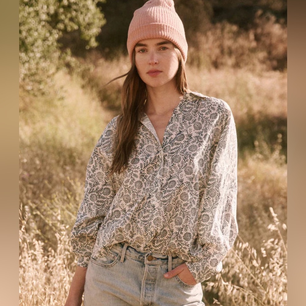 The GREAT Estate Button Up in Feather Grass Block Print